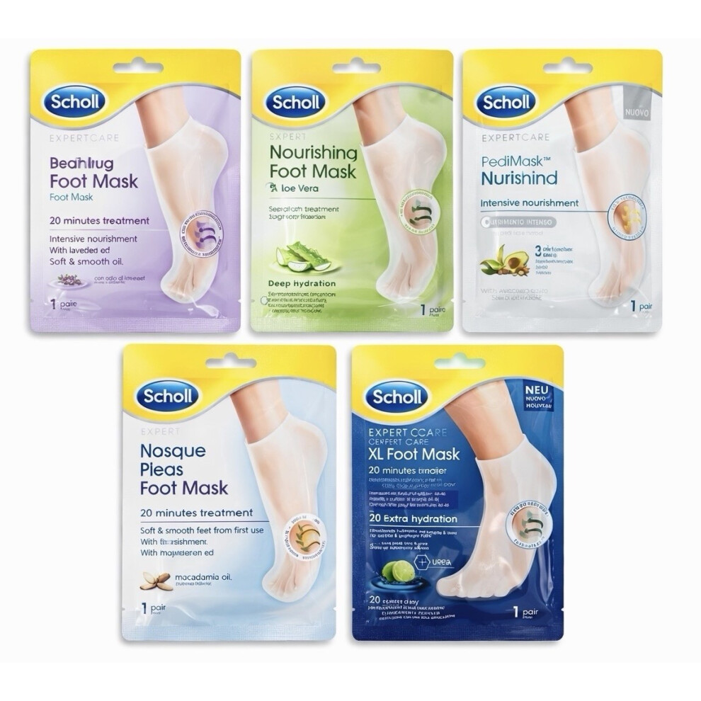 Scholl 5X Foot Mask Bundle Nourishing Hydrating Pedimask Aloe Vera Avocado Urea