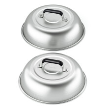 12 Inch Stainless Steel Griddle Dome 2 Pack, Cheese Melting Cover with Heat Resistant Handle for Even Cooking
