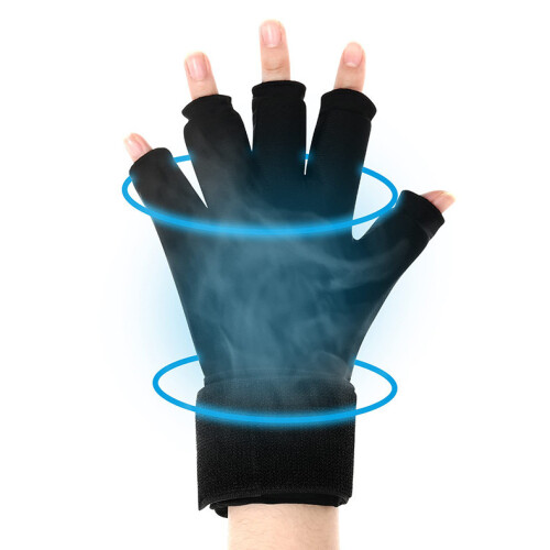 (Black) Finger Arthritis Compression Ice Glove with Reusable Gel Cold Pack for Pain Relief
