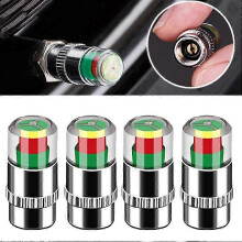 (Silver) 2026 4PCS Car Auto Tire Valve Caps with Pressure Alert, Tire Pressure Monitors TPMS Monitoring Gauge Caps compatible All Vehicles