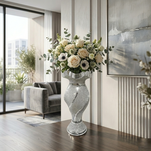 Spiral Silver Crushed Diamond Vase 60x40cm Decor 1