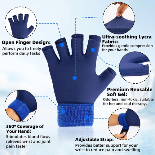 (Black) Finger Arthritis Compression Ice Glove with Reusable Gel Cold Pack for Pain Relief 2