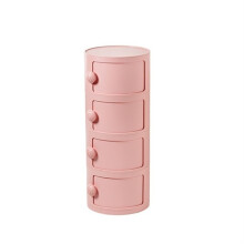 Pink Nightstand with Large Storage Capacity, Modern Round Bedside Table for Bedroom or Living Room