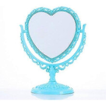 (Style2) Makeup Mirror 2 Side Comestic Rotat Stand Table Plastic Dresser Heart Shape Mirrors Cosmetic Tool-Beige