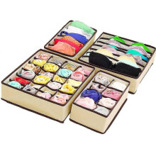 (Beige) 4 Pcs Underwear Drawer Organizers Divider, Socks Bra Organize