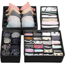 (Black) 4 Pcs Underwear Drawer Organizers Divider, Socks Bra Organize