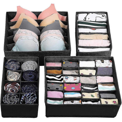 (Black)4 Pcs Underwear Drawer Organizers Divider, Socks Bra Organize