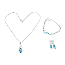 Blue Alloy 3pc Necklace Pendant Earrings Bracelet