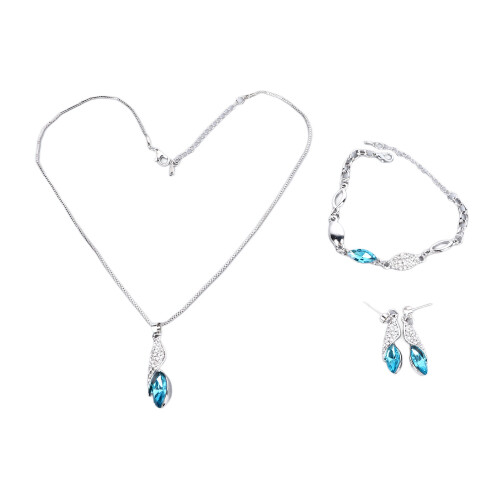 Blue Alloy 3pc Necklace Pendant Earrings Bracelet