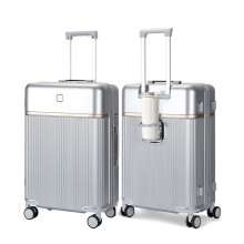 20 Inch Hard Shell Carry On Luggage with TSA Lock, Silent Spinner Wheels, Cup Holder and Hook, Silver