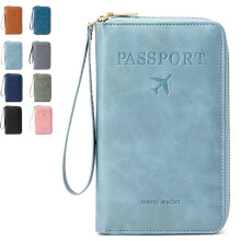 Sky Blue RFID Passport Holder for Travel, Waterproof PU Leather Wallet with RFID Blocking and MultiCard Organizer