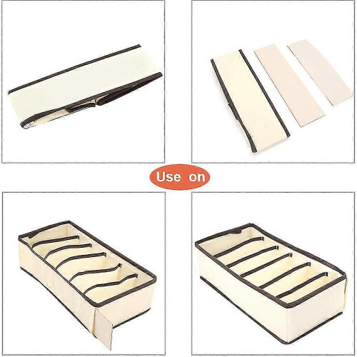 (Beige)4 Pcs Underwear Drawer Organizers Divider, Socks Bra Organize 2
