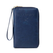 RFID Blocking Passport Holder, Slim PU Leather Travel Wallet Organizer for Men and Women, Dark Blue