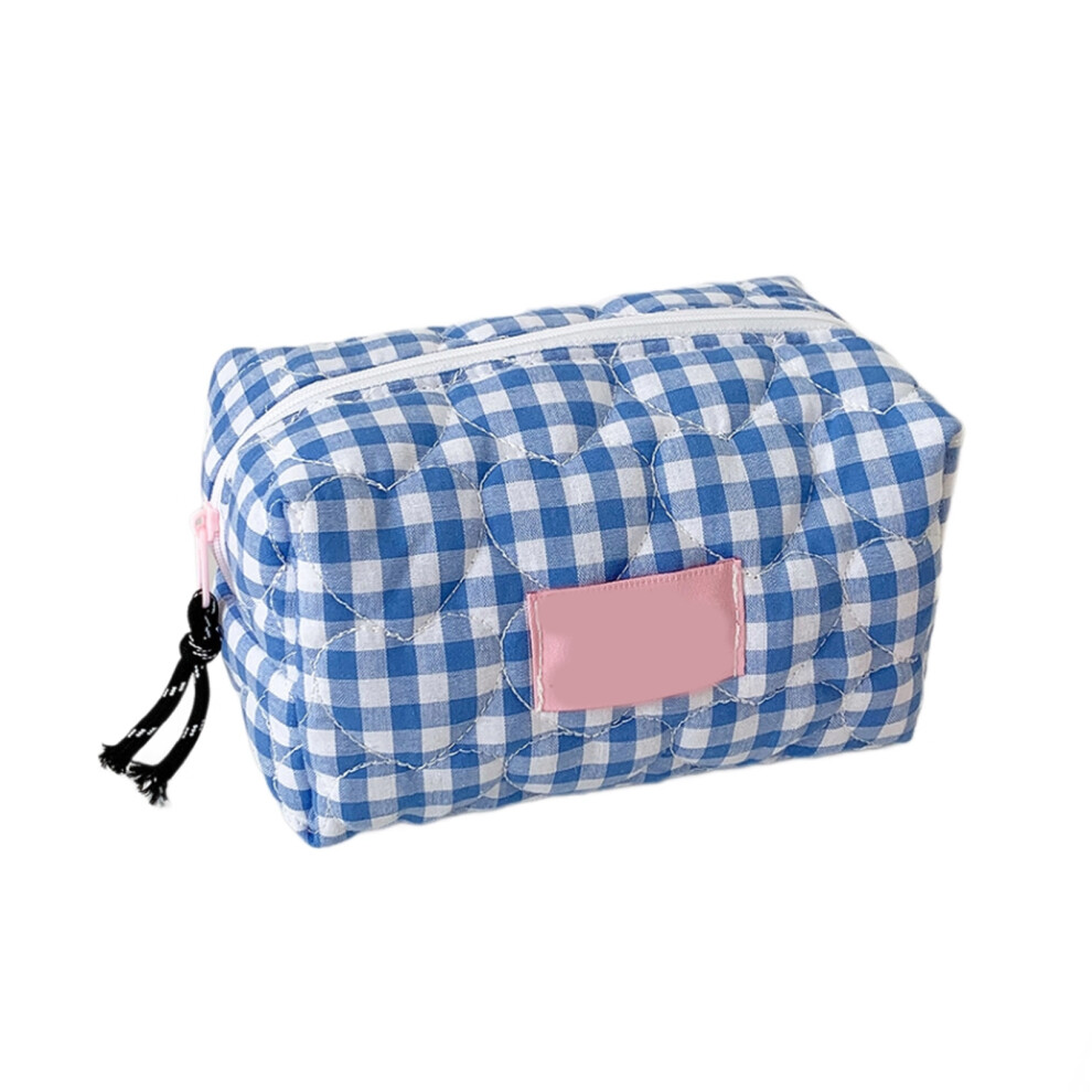 Blue Stylish Heart Candy Checkered Portable Makeup Organizers