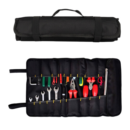 Sturdy Black Polyester Fabric Tool Bag With Compartments-Black 2