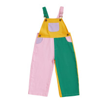 (18-24 Months, Pink) Kid Denim Overalls Contrast Color Sleeveless Square Neck Full Length Romper with Adjustable Shoulder Strap
