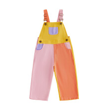 (2-3Y, PURPLE) Kid Denim Overalls Contrast Color Sleeveless Square Neck Full Length Romper with Adjustable Shoulder Strap