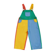 (3-4 Years, Blue) Kid Denim Overalls Contrast Color Sleeveless Square Neck Full Length Romper with Adjustable Shoulder Strap