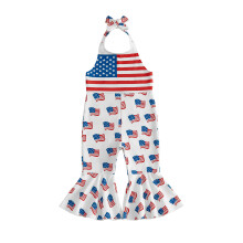 (6-12 Months, Red) Toddler Baby Girls 4th of July Jumpsuit Bell Bottoms Casual Slim Fit American Flag Print Halter Neck Overalls
