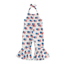 (6-12 Months, White) Toddler Baby Girls 4th of July Jumpsuit Bell Bottoms Casual Slim Fit American Flag Print Halter Neck Overalls