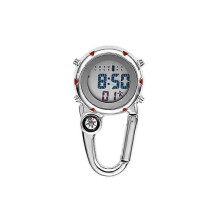 (Red) Auspicious-carabiner Watch Clip On Multifunctional Carabiner Quartz Watch Luminous Face Fob Digital Watch