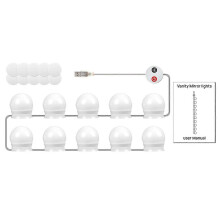 LED-make-upverlichting compatibel met spiegel, USB-make-upverlichting met 10 dimbare lampjes, verstelbare make-upspiegel met 3 kleuren.