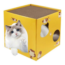 Kattenhuis van karton met krabplankjes, bed van golfkarton, kattenmand, geschikt voor katten en kleine dieren.
