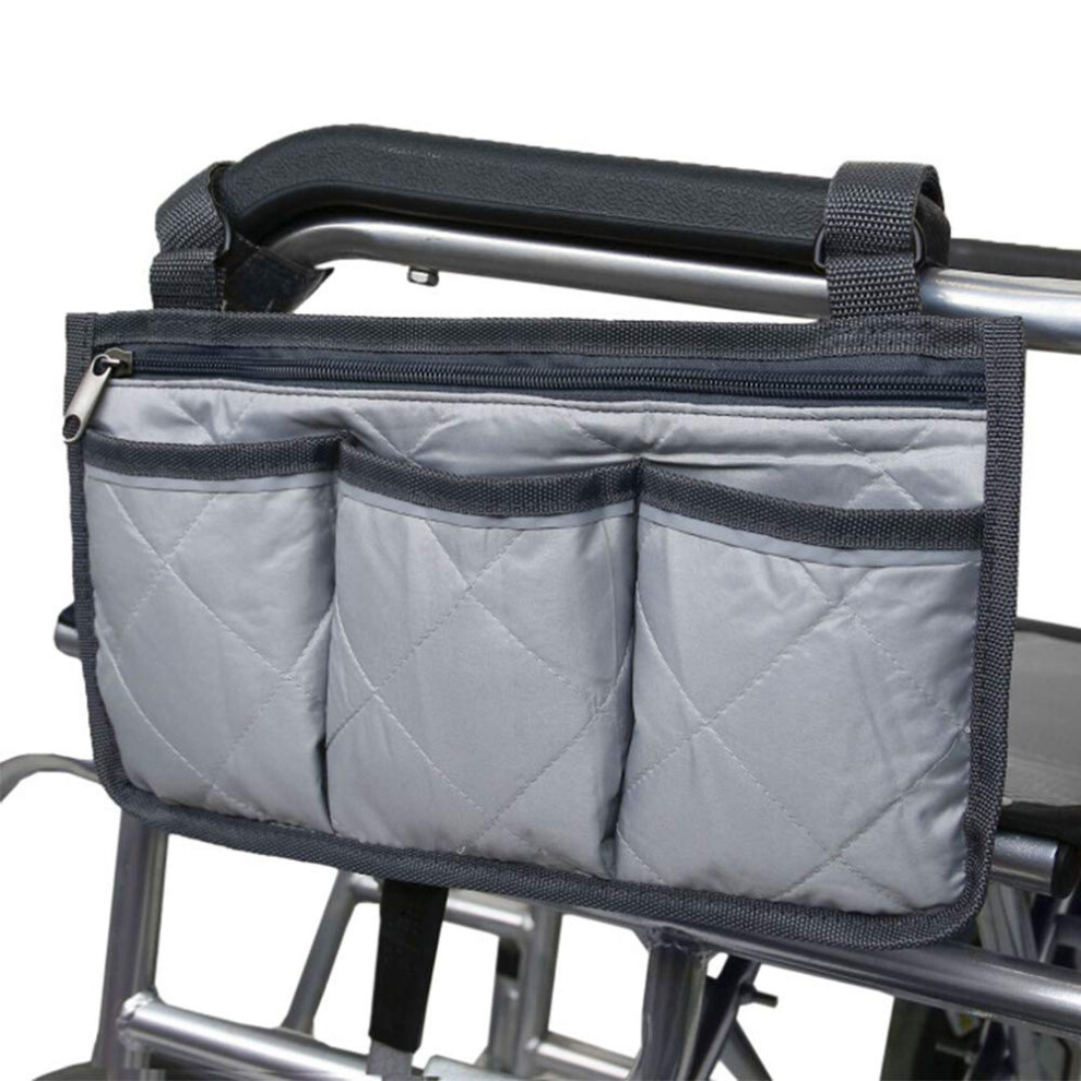 Waterproof Wheelchair Side Bag with Pockets, Reflective Armrest Organizer for Mobility Aid, Grey