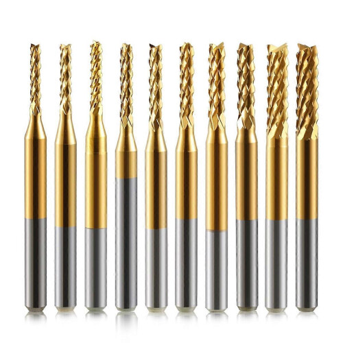 End Mill Sets,10Pcs Titanium Coat End Mill,1/8Inch Shank 0.6-1.5mm Micro-Type End Mill Engraving Bit