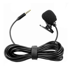 Microfone de lapela estéreo mini com fio, plugue de 3,5 mm, compatível com celular, tablet e laptop.