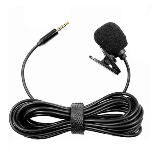 Microfone de lapela estéreo mini com fio, plugue de 3,5 mm, compatível com celular, tablet e laptop.