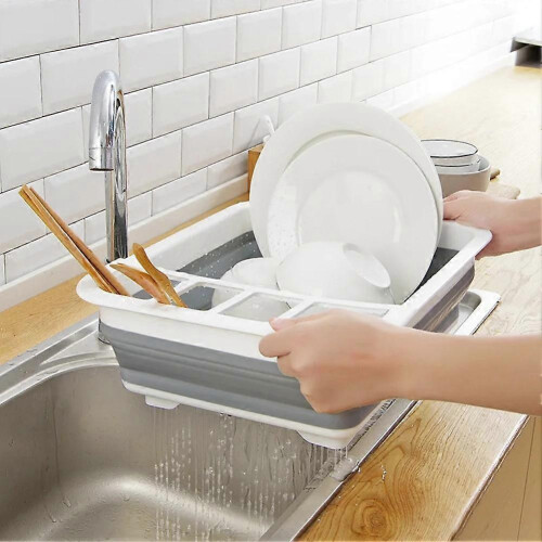 Foldable Kitchen Dish Rack compatible with Storing Tableware, Bowls and Chopsticks, Drain Tray, Household Drying 1