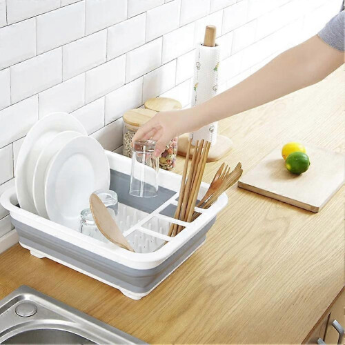 Foldable Kitchen Dish Rack compatible with Storing Tableware, Bowls and Chopsticks, Drain Tray, Household Drying 2