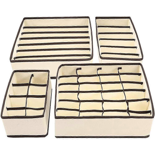 (Beige)4 Pcs Underwear Drawer Organizers Divider, Socks Bra Organize 1