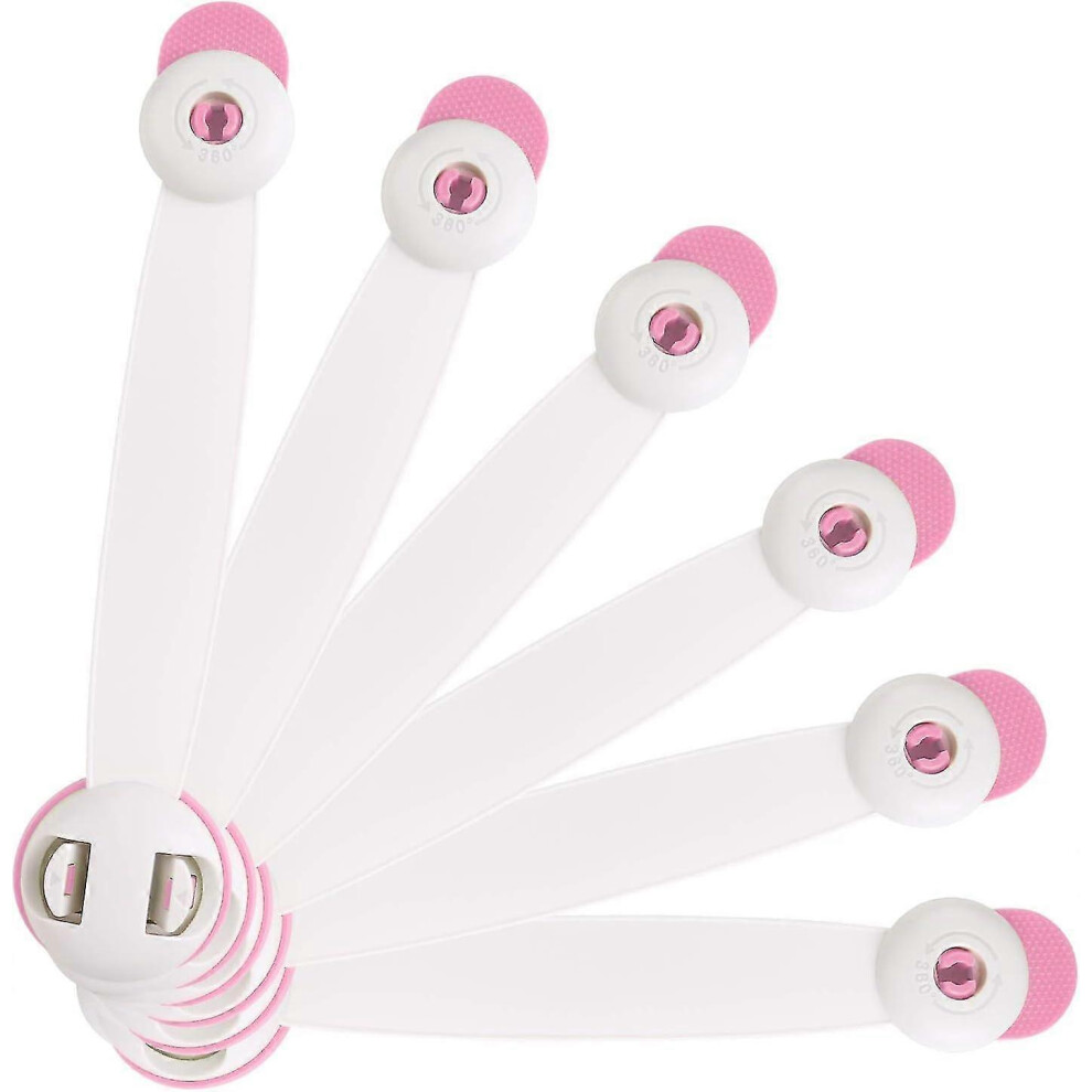6-Piece Childproof Cupboard Door Latches And Safety Locks Compatible With Cabinets Fridges And Toilets - Pink
