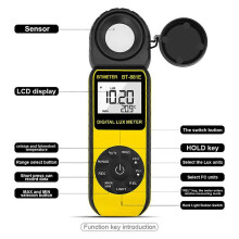 Luxmètre numérique portable BT-881E, capteur de 1 à 300 000 lux avec écran LCD, compatible avec les émetteurs de lumière.