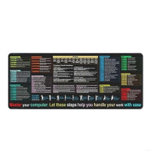 Mousepad em inglês com atalhos para editor de texto Excel, compatível com programação, antiderrapante e ideal para uso em mesas.