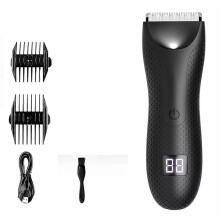 Oplaadbare trimmer voor lichaamshaar, schaamhaartrimmer met keramisch mes, elektrisch scheerapparaat met 2 opzetkammen.