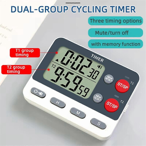 Digital Kitchen Dual Group Cycling Timer Three Timing Options,Mute/Turn Off Memory Function Timer fo 2