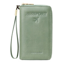 RFID Passport Holder and Travel Wallet, Waterproof PU Leather Organizer with Wristlet, Secure Green Design