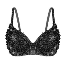 Top de sutiã acolchoado com lantejoulas brilhantes, compatível com trajes de dança do ventre femininos. Ideal para raves e festas em boates.