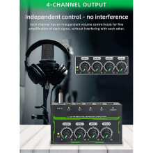 Amplificatore per cuffie, amplificatore audio stereo a 4 canali, mini splitter per cuffie compatibile con live e registrazione