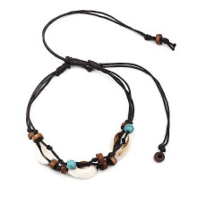 Boho Natural Sea Shell Stone Anklets compatible with Women Wood Bead Seashell Ankle Bracelet On Leg Foot Chain W