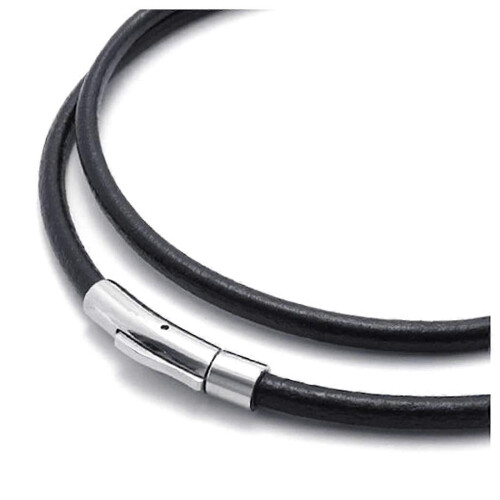 Männerkette - 3mm PU-Lederband - Schwarz-Silber - mit Geschenktasche 1
