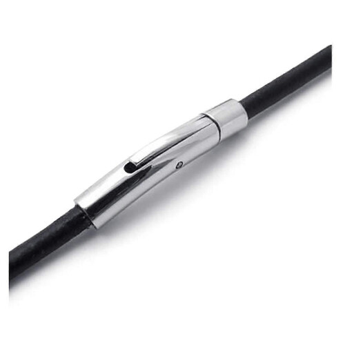 Männerkette - 3mm PU-Lederband - Schwarz-Silber - mit Geschenktasche 2