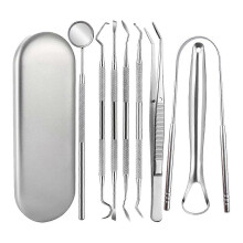 Kit de Higiene Dental com 8 Peças em Aço Inoxidável, Incluindo Pinça para Limpeza de Tártaro e Dentes Dentais, com Estojo.