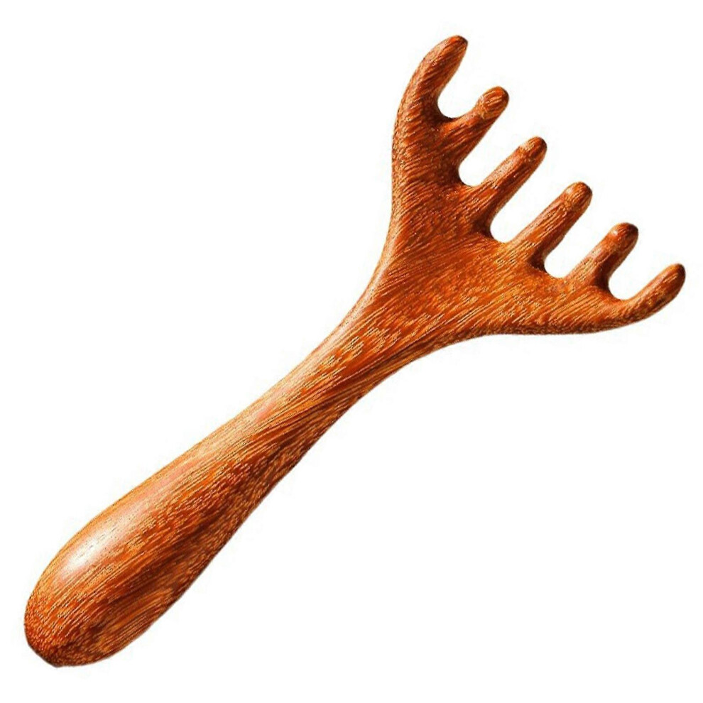 Six-Claw Meridian Sandalwood Massage Comb, Natural Wooden Gua Sha Tool - Deer Antlers Wide Tooth Head Massage Comb