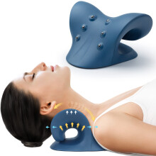 Neck and Shoulder Relaxer Cervical Traction Device with Magnetic Therapy and TMJ Pain Relief Pillow Dark Blue