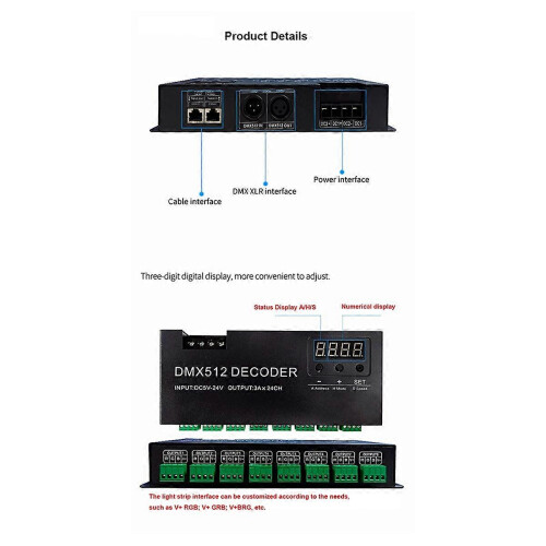 Decoder digitale DMX512 RGB RGBW a 24 canali, decoder RGBW 512, controller 512 compatibile con strisce LED (A)
