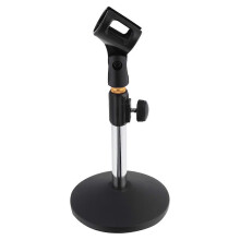 Suporte de mesa para microfone compatível com pedestal de microfone, base metálica, ideal para transmissões ao vivo em casa e online.